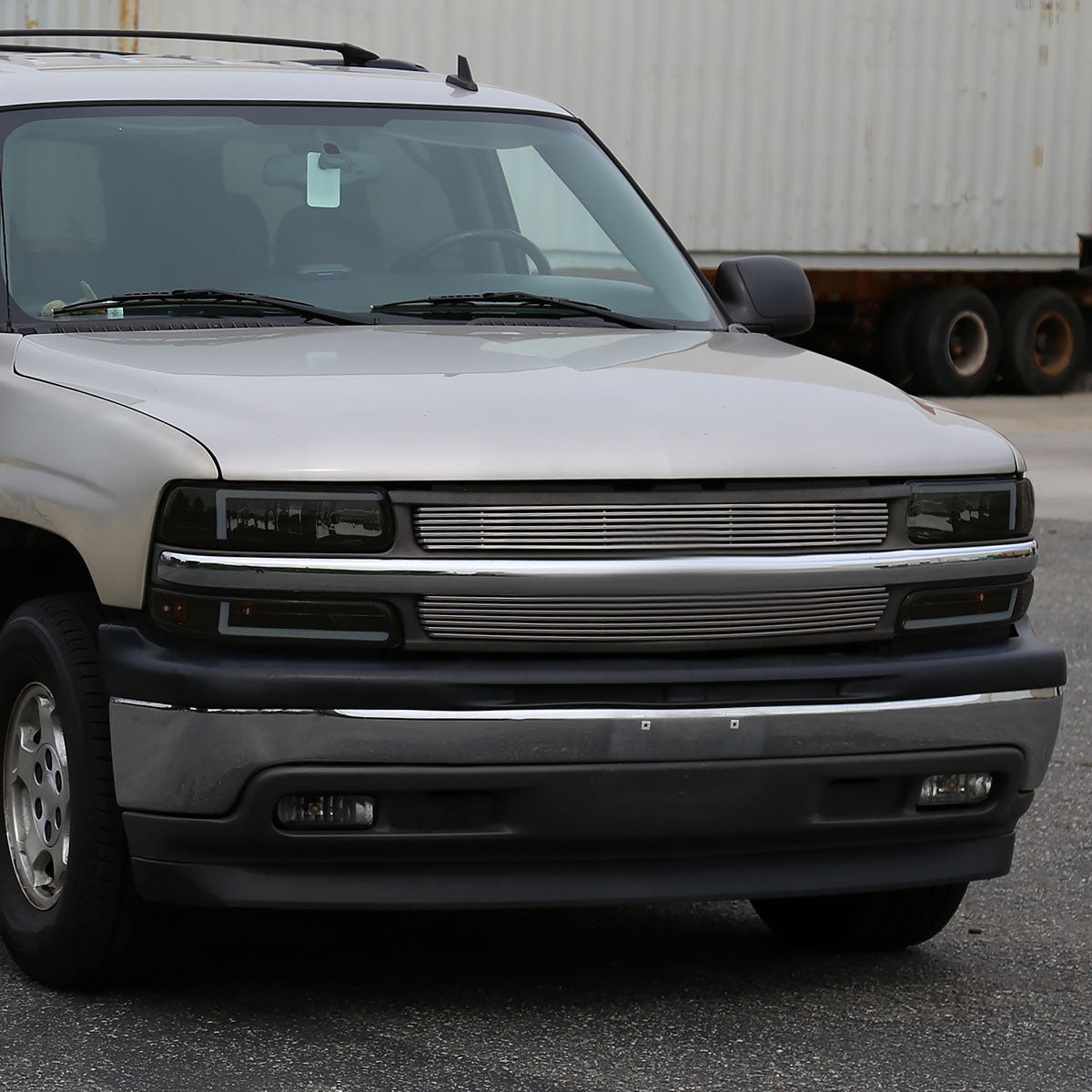 Ronnin - Fits 1999-2002 Silverado 2000-2006 Suburban Tahoe LED Tube Headlights + Bumper Parking Signal Lamps Assembly Pair | Black Smoke