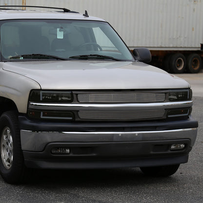 Ronnin - Fits 1999-2002 Silverado 2000-2006 Suburban Tahoe LED Tube Headlights + Bumper Parking Signal Lamps Assembly Pair | Black Smoke