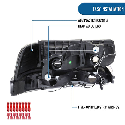 Ronnin - Fits 1999-2002 Silverado 2000-2006 Suburban Tahoe LED Tube Headlights + Bumper Parking Signal Lamps Assembly Pair | Black Smoke