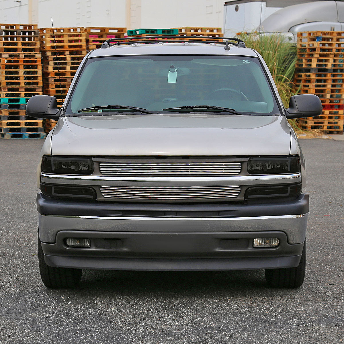 Ronnin - Fits 1999-2002 Silverado 2000-2006 Suburban Tahoe LED Tube Headlights + Bumper Parking Signal Lamps Assembly Pair | Black Smoke