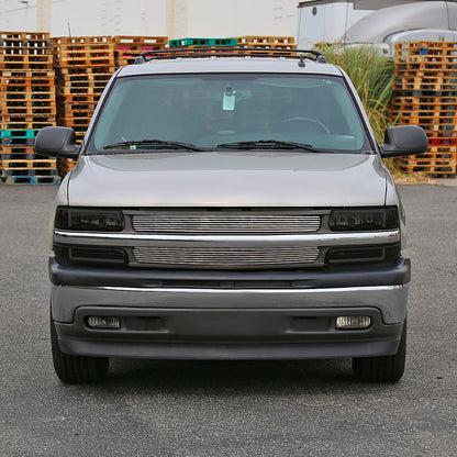 Ronnin - Fits 1999-2002 Silverado 2000-2006 Suburban Tahoe LED Tube Headlights + Bumper Parking Signal Lamps Assembly Pair | Black Smoke