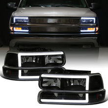 Ronnin - Fits 1999-2002 Silverado 2000-2006 Suburban Tahoe LED Tube Headlights + Bumper Parking Signal Lamps Assembly Pair | Black Smoke