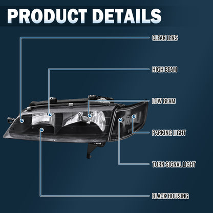 Ronnin - Faros delanteros de repuesto para Honda Accord 1994-1997 + Conjunto de luces direccionales de esquina transparentes (Par) | Negro