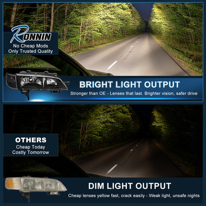 Ronnin - Faros delanteros de repuesto para Honda Accord 1994-1997 + Conjunto de luces direccionales de esquina transparentes (Par) | Negro