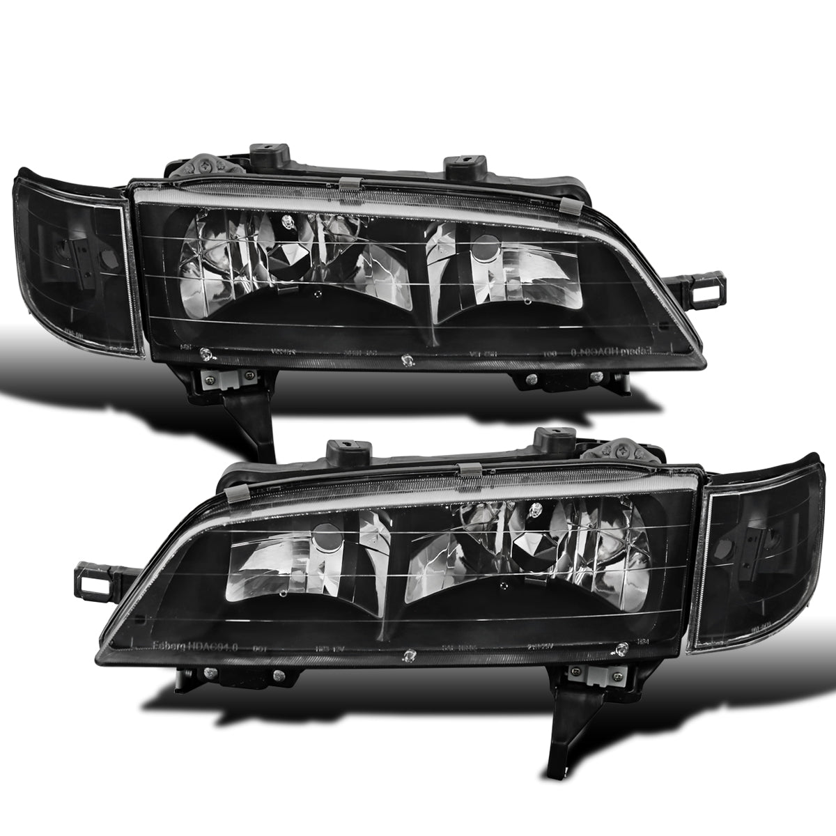 Ronnin - Faros delanteros de repuesto para Honda Accord 1994-1997 + Conjunto de luces direccionales de esquina transparentes (Par) | Negro