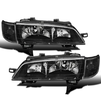 Ronnin - Faros delanteros de repuesto para Honda Accord 1994-1997 + Conjunto de luces direccionales de esquina transparentes (Par) | Negro