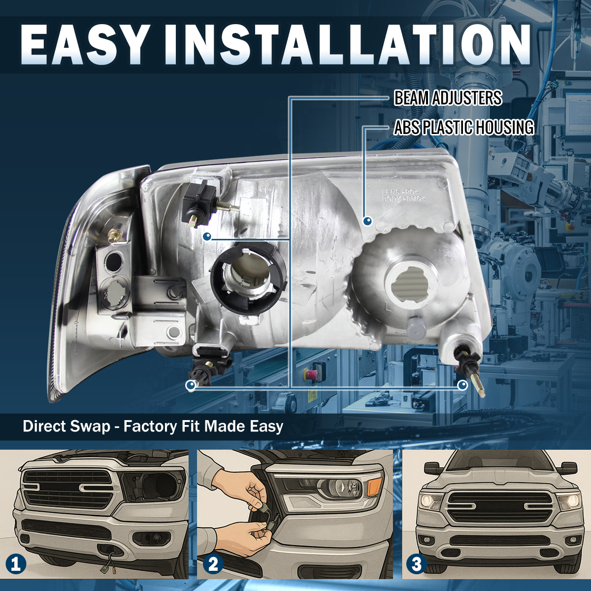 Ronnin - Compatible con Ford Ranger 2001-2011 Faros delanteros de repuesto + Conjunto de luces de señal de giro con esquinas transparentes (par) | Cromado