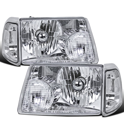Ronnin - Compatible con Ford Ranger 2001-2011 Faros delanteros de repuesto + Conjunto de luces de señal de giro con esquinas transparentes (par) | Cromado