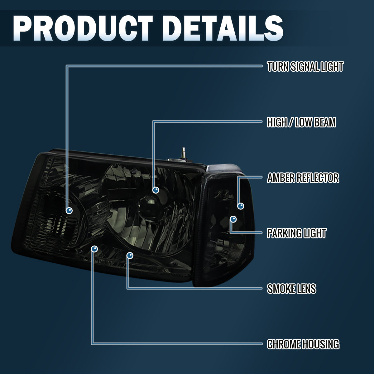 Ronnin - Compatible con Ford Ranger 2001-2011  Juego de montaje de faros delanteros de repuesto + intermitentes de esquina transparentes | Ahumado