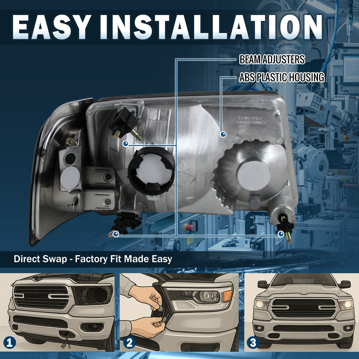 Ronnin - Compatible con Ford Ranger 2001-2011  Juego de montaje de faros delanteros de repuesto + intermitentes de esquina transparentes | Ahumado
