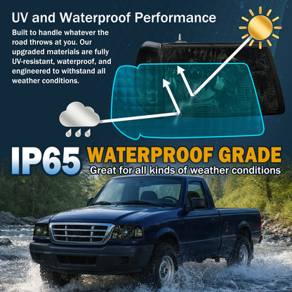 Ronnin - Compatible con Ford Ranger 2001-2011  Juego de montaje de faros delanteros de repuesto + intermitentes de esquina transparentes | Ahumado