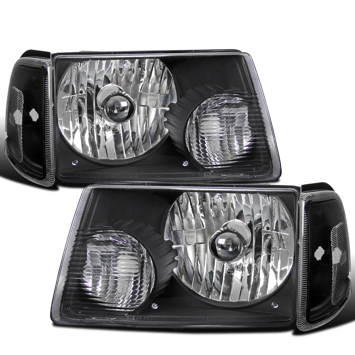 Ronnin - Fits 2001-2011 Ford Ranger Factory Replacement Headlights + Clear Corner Turn Signal Lights Assembly Pair | Black