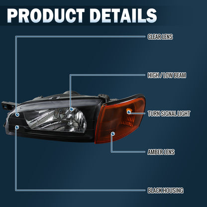 Ronnin - Compatible con Subaru Impreza 1995-2001, par de faros delanteros de repuesto y luces de intermitencia con esquina ámbar | Negras
