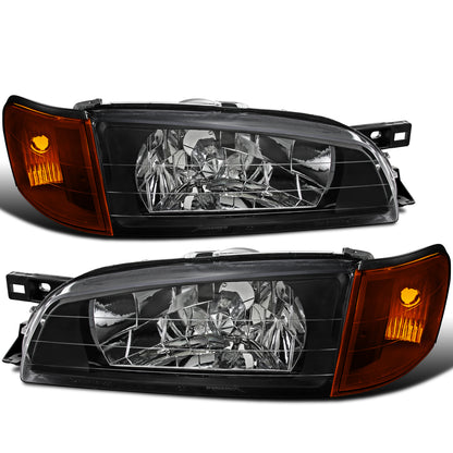Ronnin - Compatible con Subaru Impreza 1995-2001, par de faros delanteros de repuesto y luces de intermitencia con esquina ámbar | Negras