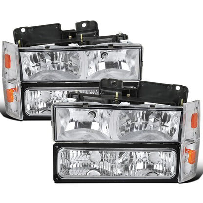 Ronnin - Compatible con Chevy GMC C10 C/K Sierra Silverado Blazer Yukon Tahoe de 1988-1993, par de faros delanteros de repuesto + luces direccionales de parachoques + conjunto de luces de estacionamiento de esquina | Cromo