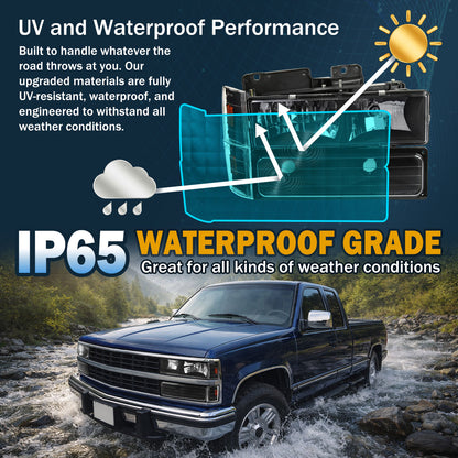 Ronnin - Faros de repuesto + luces de intermitentes de parachoques + luces de estacionamiento de esquina para Chevy GMC C10 C/K Sierra Silverado Blazer Yukon Tahoe de 1988-1993 | Par de unidades negras