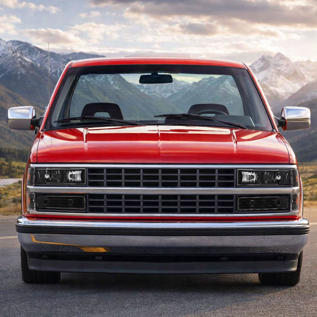 Ronnin - Faros de repuesto + luces de intermitentes de parachoques + luces de estacionamiento de esquina para Chevy GMC C10 C/K Sierra Silverado Blazer Yukon Tahoe de 1988-1993 | Par de unidades negras