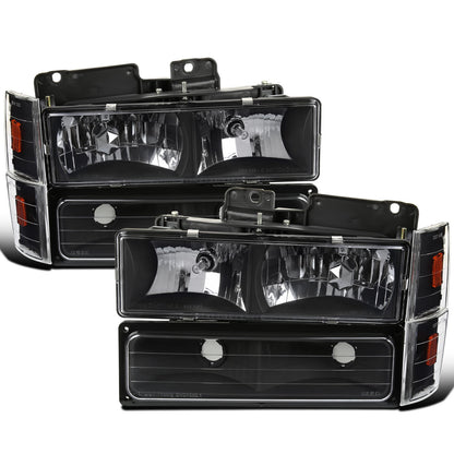 Ronnin - Faros de repuesto + luces de intermitentes de parachoques + luces de estacionamiento de esquina para Chevy GMC C10 C/K Sierra Silverado Blazer Yukon Tahoe de 1988-1993 | Par de unidades negras