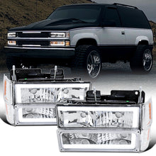 Ronnin - Fits 1994-1998 Chevy C10 C/K Silverado Suburban Tahoe LED Tube Headlights + Corner Bumper Parking Lights Assembly Pair | Chrome