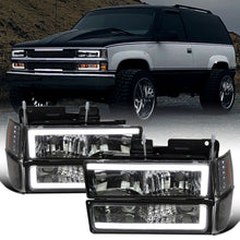 Ronnin - Fits 1994-1998 Chevy C10 C/K Silverado Suburban Tahoe LED Tube Headlights + Corner Bumper Parking Lights Assembly Pair | Smoke