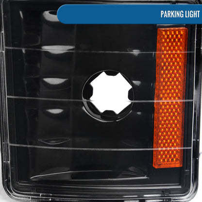 Ronnin - Fits 1994-1998 Chevy C10 C/K Silverado Suburban Tahoe LED Tube Headlights + Corner Bumper Parking Lights Assembly Pair | Black