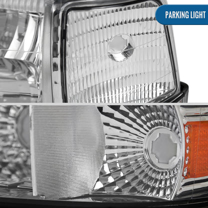 Ronnin - Fits 1992-1996 Ford F150 F250 F350 Bronco Factory Replacement Headlights + Bumper Lights + Corner Lights Assembly Pair | Chrome