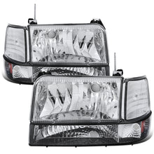 Ronnin - Fits 1992-1996 Ford F150 F250 F350 Bronco Factory Replacement Headlights + Bumper Lights + Corner Lights Assembly Pair | Chrome