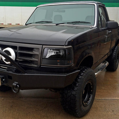 Ronnin - Fits 1992-1996 Ford F150 F250 F350 Bronco Factory Replacement Headlights + Bumper Lights + Corner Lights Assembly Pair | Black