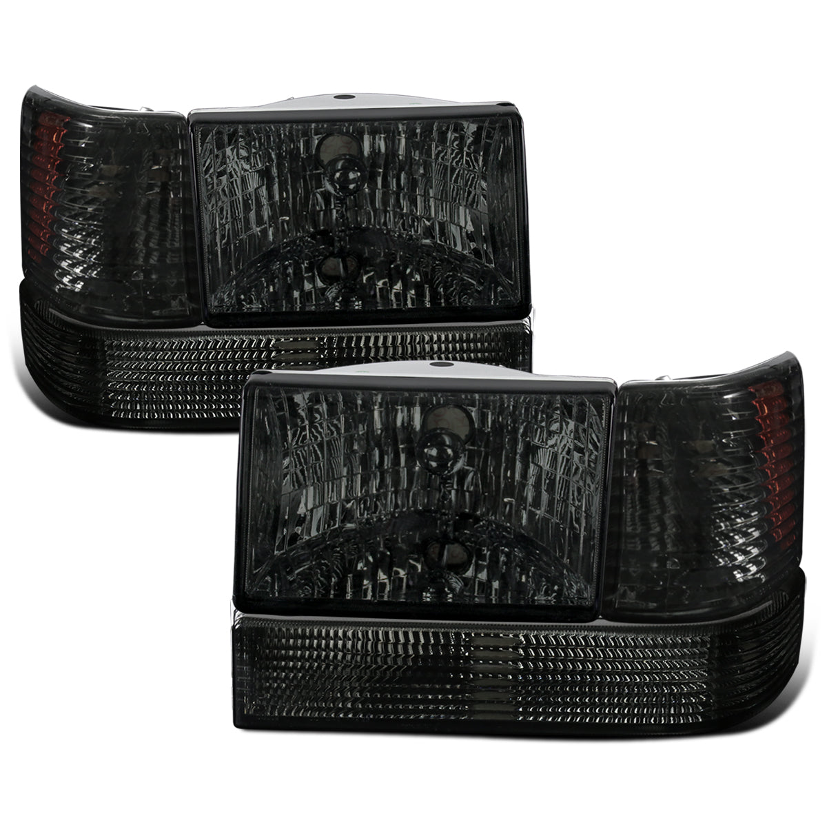 Ronnin - Fits 1993-1996 Jeep Grand Cherokee Replacement Headlights + Bumper Turn Signals Lights + Corner Parking Lamps Assembly Pair | Smoke