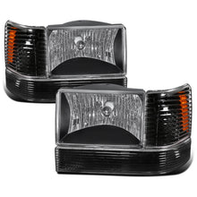 Ronnin - Fits 1993-1996 Jeep Grand Cherokee Replacement Headlights + Bumper Turn Signals Lights + Corner Parking Lamps Assembly Pair | Black