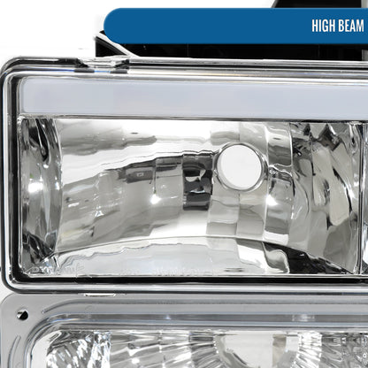 Ronnin - Fits 1994-1999 GMC C10 C/K Suburban Sierra Yukon LED Tube Headlights + Corner Bumper Parking Lights Assembly Pair | Chrome