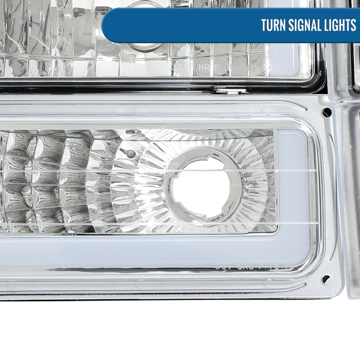 Ronnin - Fits 1994-1999 GMC C10 C/K Suburban Sierra Yukon LED Tube Headlights + Corner Bumper Parking Lights Assembly Pair | Chrome