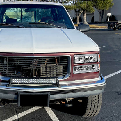 Ronnin - Fits 1994-1999 GMC C10 C/K Suburban Sierra Yukon LED Tube Headlights + Corner Bumper Parking Lights Assembly Pair | Chrome