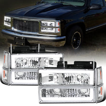 Ronnin - Fits 1994-1999 GMC C10 C/K Suburban Sierra Yukon LED Tube Headlights + Corner Bumper Parking Lights Assembly Pair | Chrome
