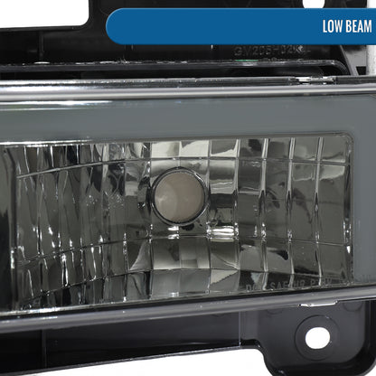 Ronnin - Fits 1994-1999 GMC C10 C/K Suburban Sierra Yukon LED Tube Headlights + Corner Bumper Parking Lights Assembly Pair | Smoke