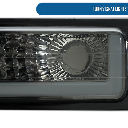 Ronnin - Fits 1994-1999 GMC C10 C/K Suburban Sierra Yukon LED Tube Headlights + Corner Bumper Parking Lights Assembly Pair | Smoke