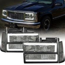 Ronnin - Fits 1994-1999 GMC C10 C/K Suburban Sierra Yukon LED Tube Headlights + Corner Bumper Parking Lights Assembly Pair | Smoke