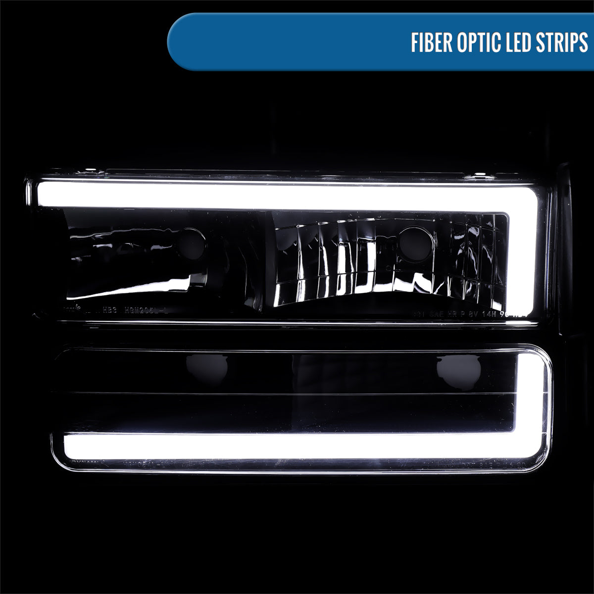 Ronnin - Fits 1994-1999 GMC C10 C/K Suburban Sierra Yukon LED Tube Headlights + Corner Bumper Parking Lights Assembly Pair | Black