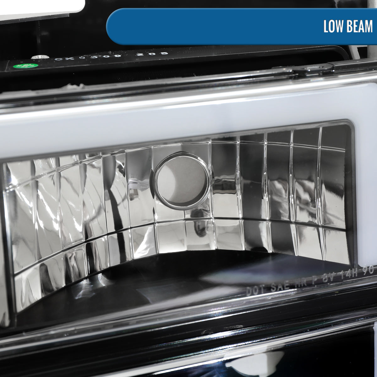 Ronnin - Fits 1994-1999 GMC C10 C/K Suburban Sierra Yukon LED Tube Headlights + Corner Bumper Parking Lights Assembly Pair | Black