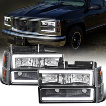 Ronnin - Fits 1994-1999 GMC C10 C/K Suburban Sierra Yukon LED Tube Headlights + Corner Bumper Parking Lights Assembly Pair | Black
