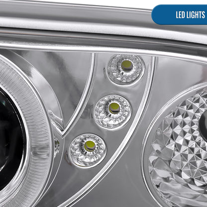Ronnin - Fits 1998-2004 Chevy S10 Blazer Upgrade LED Halo Rims Projector Headlights + LED Turn Signal Bumper Lights Assembly Pair | Chrome