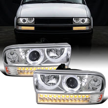 Ronnin - Fits 1998-2004 Chevy S10 Blazer Upgrade LED Halo Rims Projector Headlights + LED Turn Signal Bumper Lights Assembly Pair | Chrome