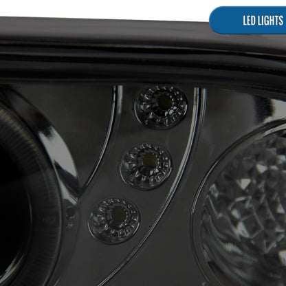 Ronnin - Fits 1998-2004 Chevy S10 Blazer Upgrade LED Halo Rims Projector Headlights + LED Turn Signal Bumper Lights Assembly Pair | Smoke