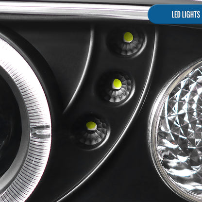 Ronnin - Fits 1998-2004 Chevy S10 Blazer Upgrade LED Halo Rims Projector Headlights + LED Turn Signal Bumper Lights Assembly Pair | Black