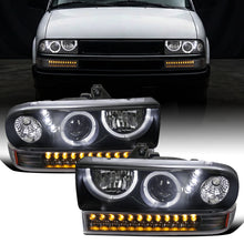Ronnin - Fits 1998-2004 Chevy S10 Blazer Upgrade LED Halo Rims Projector Headlights + LED Turn Signal Bumper Lights Assembly Pair | Black