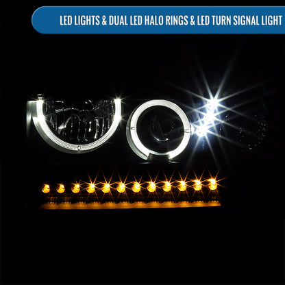 Ronnin - Compatible con Chevy S10 Blazer 1998-2004 Mejora Faros delanteros con proyector y aros LED halo + Luces de parachoques LED con señal de giro, conjunto de par | Negro ahumado