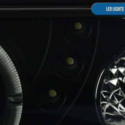 Ronnin - Compatible con Chevy S10 Blazer 1998-2004 Mejora Faros delanteros con proyector y aros LED halo + Luces de parachoques LED con señal de giro, conjunto de par | Negro ahumado