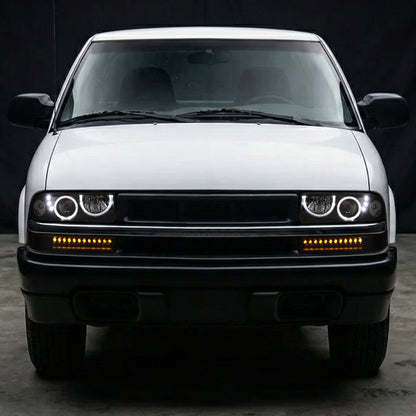 Ronnin - Compatible con Chevy S10 Blazer 1998-2004 Mejora Faros delanteros con proyector y aros LED halo + Luces de parachoques LED con señal de giro, conjunto de par | Negro ahumado
