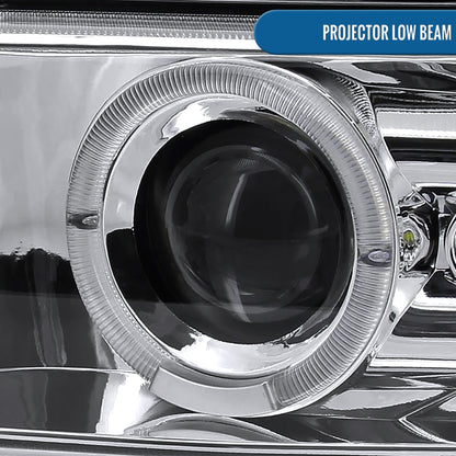 Ronnin - Fits 1999-2002 Chevy Silverado 2000-2006 Suburban Tahoe LED Dual Halo Rims Projector Headlights + Bumper Lamps Pair | Chrome