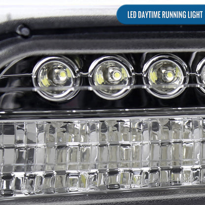 Ronnin - Fits 1999-2002 Silverado 2000-2006 Suburban Tahoe LED Dual Halo Rims Running Lights Projector Headlights + Full LED Bumper Lamps Assembly Pair | Chrome